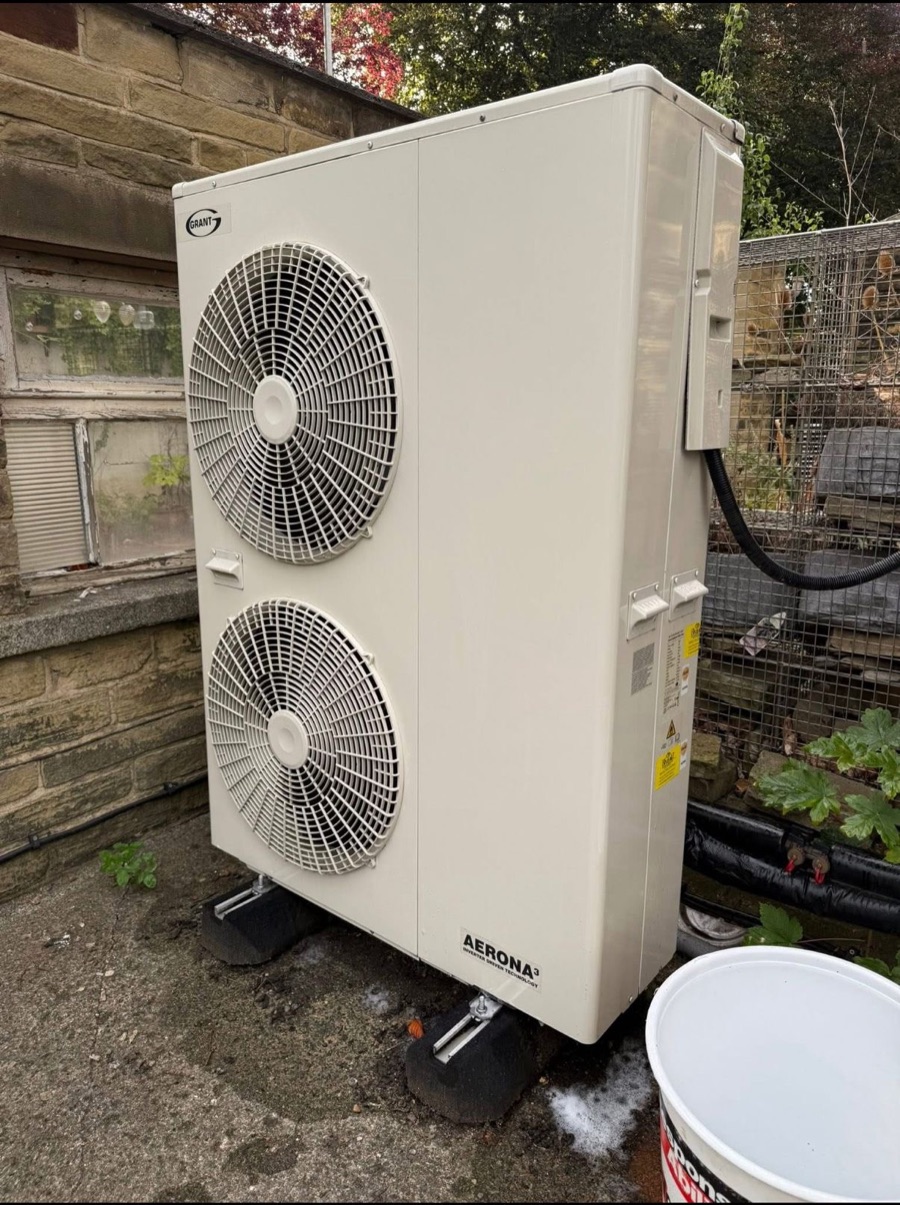 Grant Aerona³ air-source heat pump at a property in Leeds — LR Heating